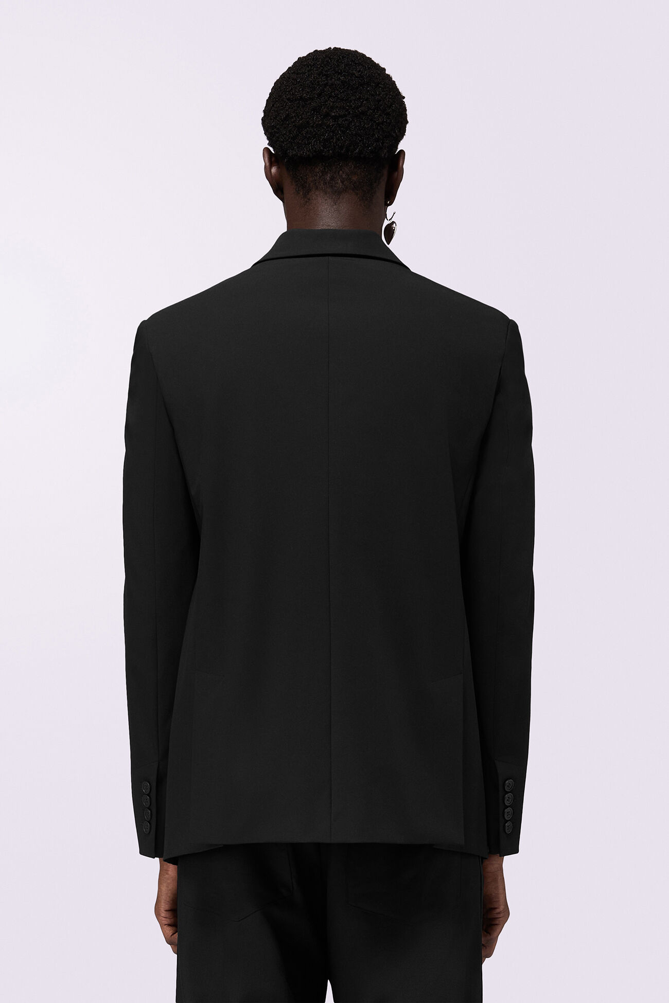 Heart Button Satin Trims Blazer Black